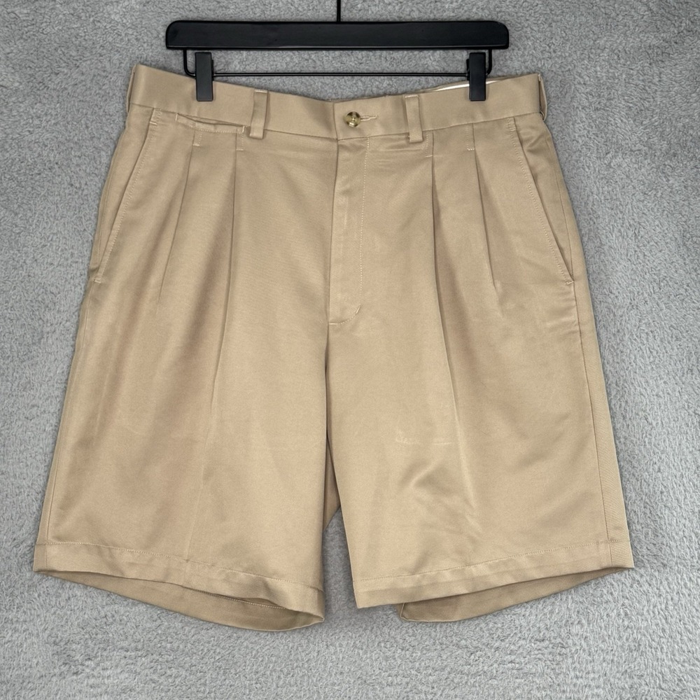 PGA Tour Beige Polyester Golf Shorts Mens 34 Slash Pocket Activewear Logo